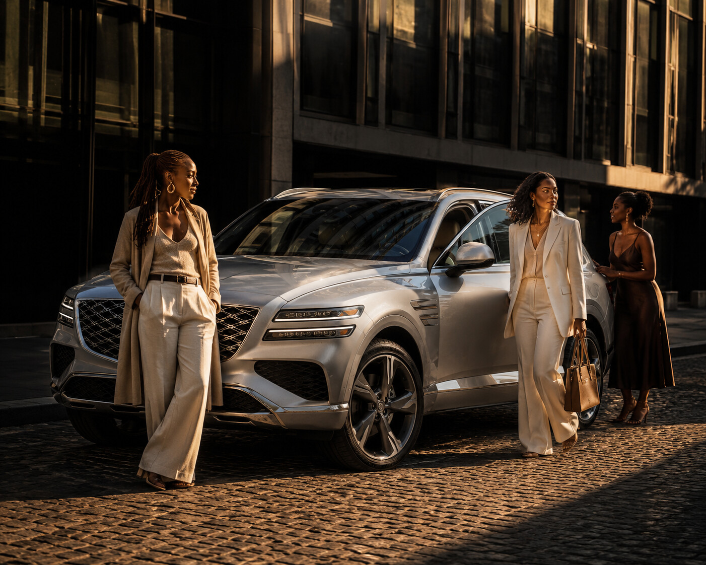 Black professionals arriving at TheCookout experience in luxury vehicle